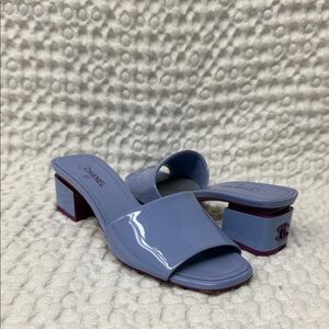 CHANEL Women's Lavender Mules with Burgundy Heel